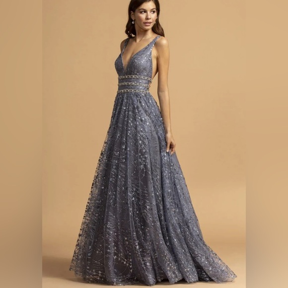 Women’s Formal Dress Size Small Aspeed A-Line Silver Beaded    Prom Gown NEW - Picture 13 of 13